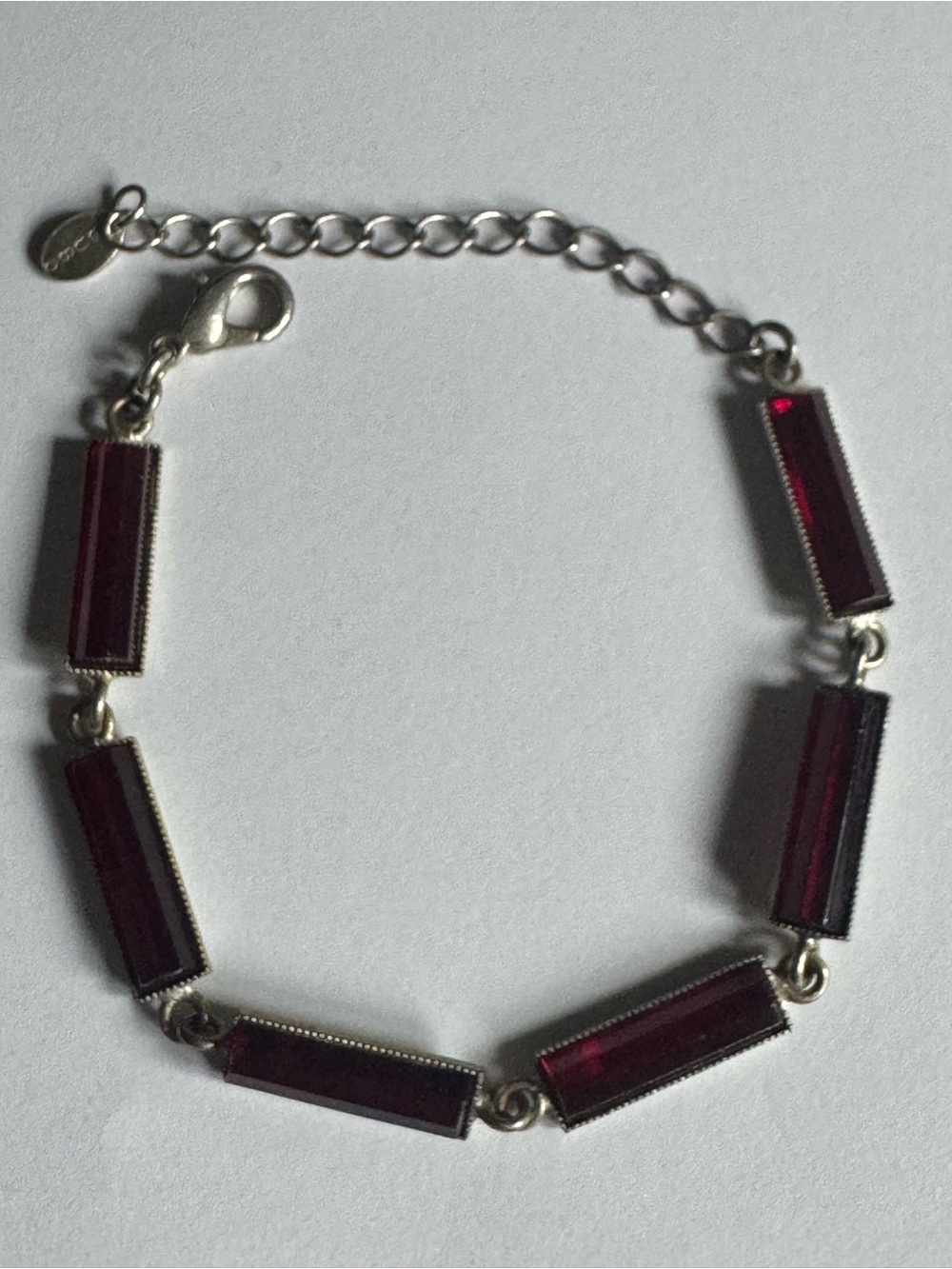 Vintage Y2K GUBO German Silver Tone Baguette Red Glass Link Statement Bracelet